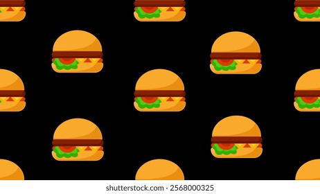 Burger or Hamburger seamless pattern background. Cartoon style of fast food. Perfect for fabric, textile, wallpaper, decor, print or packaging of products. SSTKbackgrounds