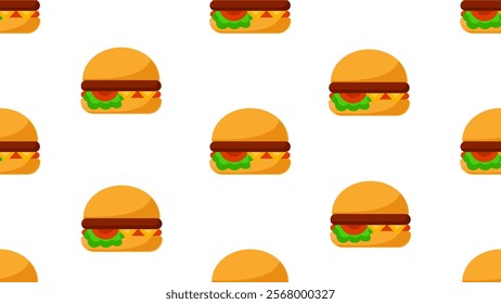 Burger or Hamburger seamless pattern background. Cartoon style of fast food. Perfect for fabric, textile, wallpaper, decor, print or packaging of products. SSTKbackgrounds