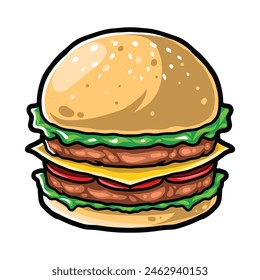 Burger hamburger vector cartoon illustration food logo icon