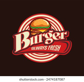 burger hamburger vector logo emblem label sticker template design premium graphic illustrations isolated on black background