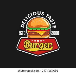 burger hamburger vector logo emblem label sticker template design premium graphic illustrations isolated on black background