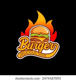 hamburguesa hamburguesa Vector logotipo etiqueta engomada etiqueta engomada diseño de Plantilla ilustraciones gráficas premium aisladas sobre fondo negro