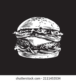 burger hand drawing sketch engraving illustration style