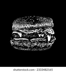burger hand drawing vector isolated on black background.