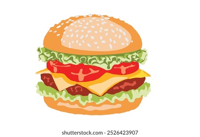 Burger mão desenhada ilustração vetor colorido. mão desenhada hambúrguer fast food