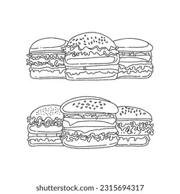 burger hand drawn doodle illustrations vector set