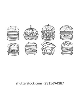 burger hand drawn doodle illustrations vector set