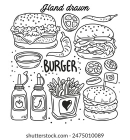 burger hand drawn icon doodles vector template