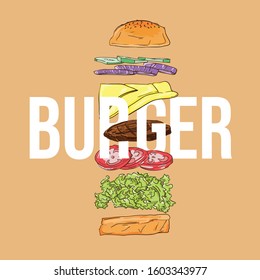 burger hand drawn illustration vector