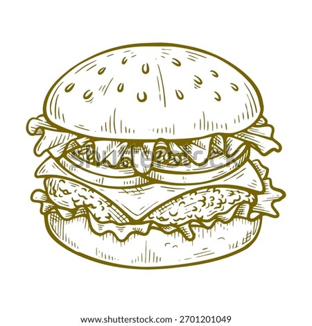 Burger Hand Drawn Illustration, Burger Vector Line Art