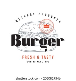 Logo dibujado a mano para empaque de comida rápida y menú de restaurante.