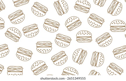 Burger mão desenhado padrão sem costura. Fundo de hambúrguer desenhado. Desenhe a ilustração do hambúrguer com a mão.