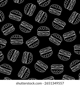 Burger mão desenhado padrão sem costura. Fundo de hambúrguer desenhado. Desenhe a ilustração do hambúrguer com a mão.