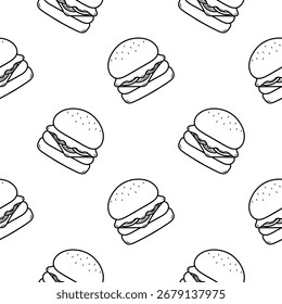 burger mão desenhada sem emenda redesenho padrão no fundo branco