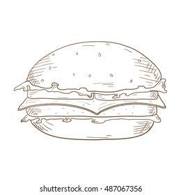 Burger. Hand drawn sketch. Vector illustration isolated on white background