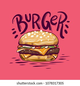 Burger hand drawn vector illustration isolated on background.