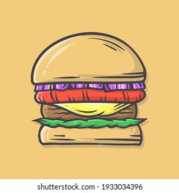 Burger hand drawn vector illustration suitable for stickers, t shirt, totebags, hat, and poster design