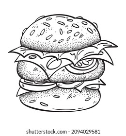 Burger handgezeichnet Vektorgrafik.