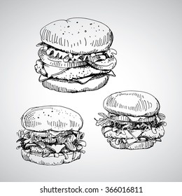 Burger Hand drawn vector illustration
