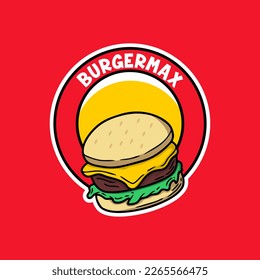 Burger Hand Drawn Vector Logo Design, Burger Logo Concept