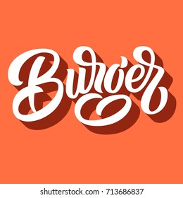 Burger hand lettering with 3d shadow, retro vector illustration.