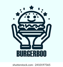 Burger with hand sketch flat logo icon