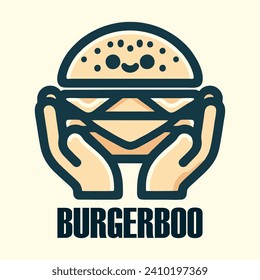 Burger with hand sketch flat logo icon