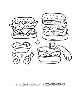 burger handrawn doodle illustrations vector