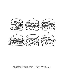 burger handrawn doodle illustrations vector