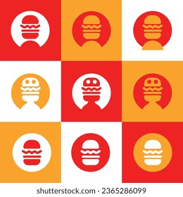 Burger as a Head Icon Set Character Illustration Minimal Vector Food Logo Concept Symbol Fast Food on Colorful Background