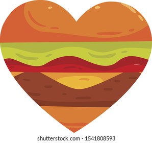 Burger heart vector icon. Street food illustration.