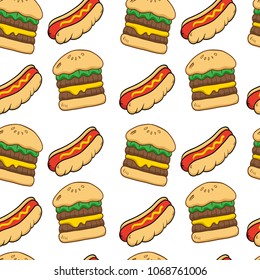 burger and hotdog seamless pattern