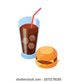 Burger house isometric with fast meal symbols vector illustration