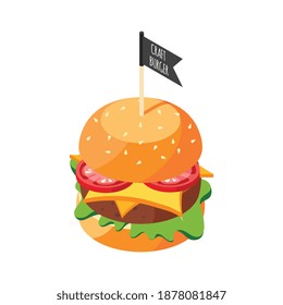 Burger House isometrisch mit schmackhafter BurgerVektorgrafik