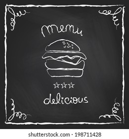 Burger house poster on chalkboard. Vector illustration