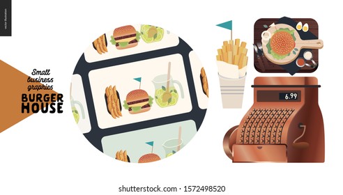 Burger house -small business graphics - gift cards icon -modern flat vector concept illustrations  