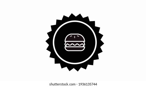 Burger Icon. Black and white isolated illustraton of a burger on a seal or badge
