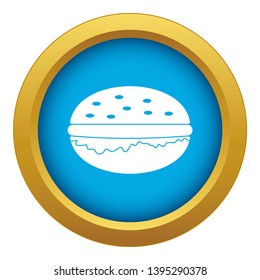 Burger icon blue vector isolated on white background for any design