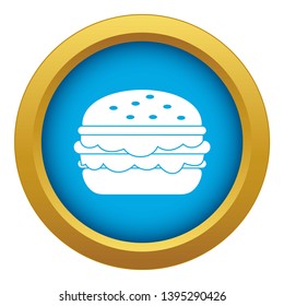 Burger icon blue vector isolated on white background for any design