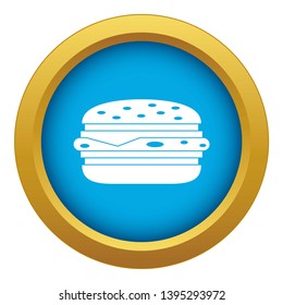 Burger icon blue vector isolated on white background for any design