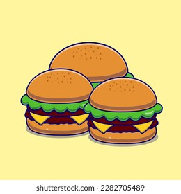 Burger icon cartoon illustration. funny sticker for a gift