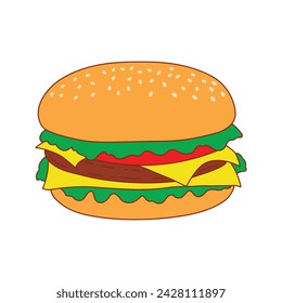 burger icon Cartoon Vector illustration Isolated on White Background