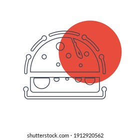 Burger Icon. Chicken burger, burger with cold coffee, burger with cold coffee and french chips icon. flat, vector, color circle, color background, two color, black shape, white vector icon.
