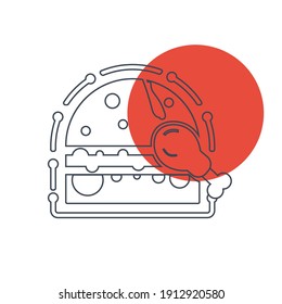 Icono de hamburguesa. Hamburguesa de pollo, hamburguesa con café frío, hamburguesa con café frío e icono de patatas fritas. plano, vector, círculo de color, fondo de color, dos colores, forma negra, icono de vector blanco.