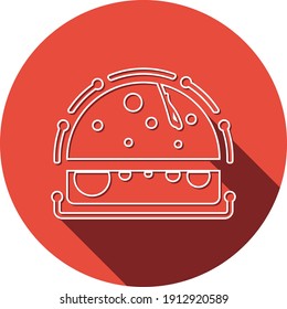 Burger Icon. Chicken burger, burger with cold coffee, burger with cold coffee and french chips icon. flat, vector, color circle, color background, two color, black shape, white vector icon.