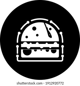 Burger Icon. Chicken burger, burger with cold coffee, burger with cold coffee and french chips icon. flat, vector, color circle, color background, two color, black shape, white vector icon.