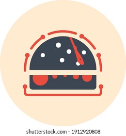 Burger Icon. Chicken burger, burger with cold coffee, burger with cold coffee and french chips icon. flat, vector, color circle, color background, two color, black shape, white vector icon.