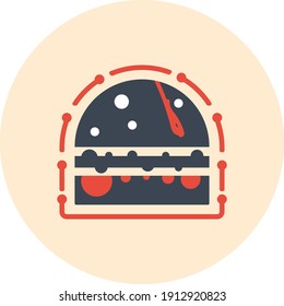 Burger Icon. Chicken burger, burger with cold coffee, burger with cold coffee and french chips icon. flat, vector, color circle, color background, two color, black shape, white vector icon.