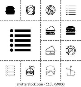 Burger icon. collection of 13 burger filled and outline icons such as no fast food, menu. editable burger icons for web and mobile.