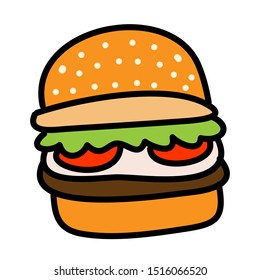 burger icon concept illustration with cartoon flat and doodle style